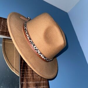 Elegant Tan Fedora with Leopard Accent